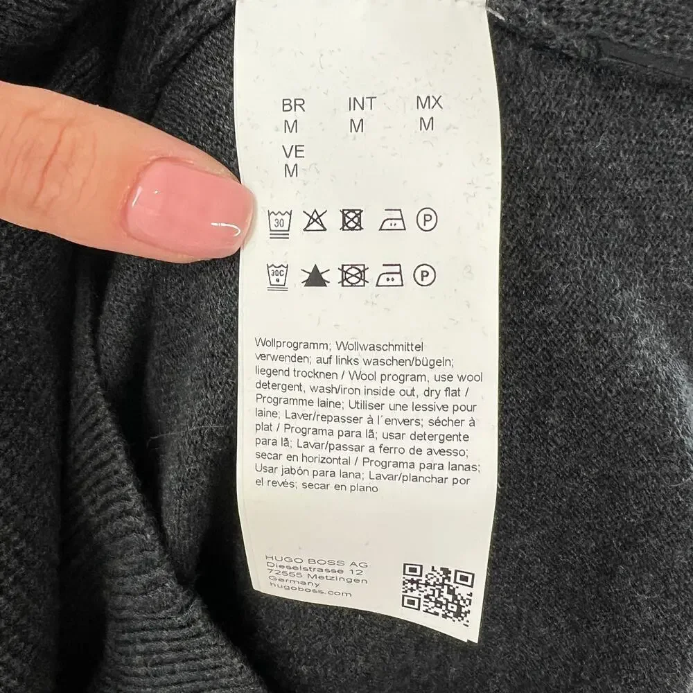 HUGO BOSS Dark Gray Slim Fit Extra Fine Merino Wool Pullover Knit Sweater Size M